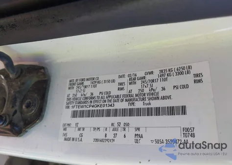 2016 Ford F-150 Xl from USA, damaged, VIN 1FTEW1CP4GKE01343